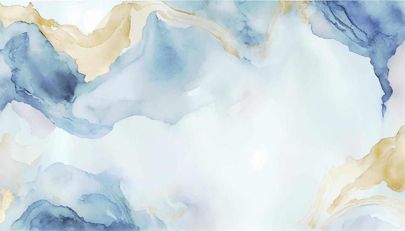 abstrato azul líquido aguarela fundo com dourado pó. ciano mármore álcool tinta desenhando efeito. vetor ilustração Projeto modelo para Casamento convite, cardápio, de RSVP, bandeira.