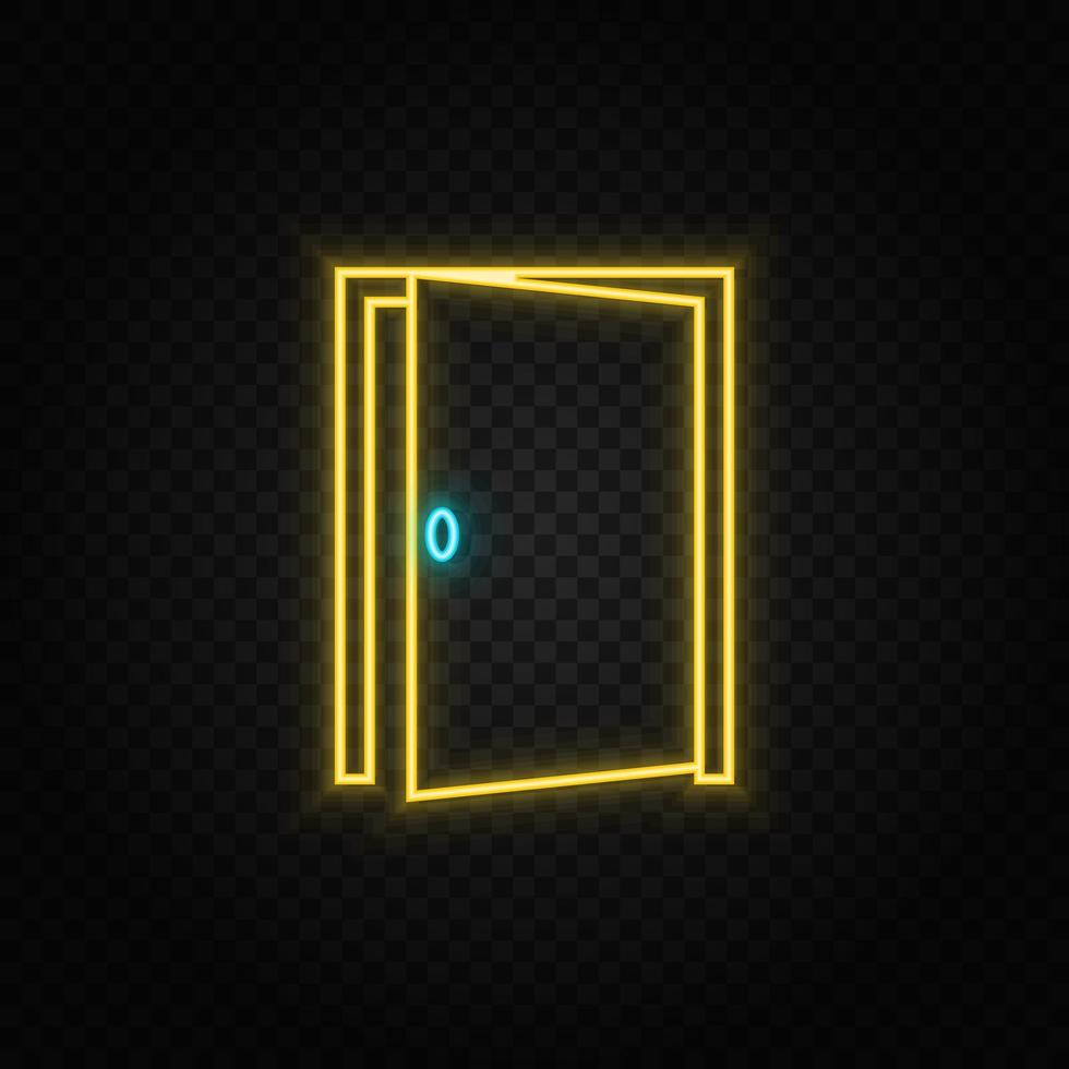 porta, abrir, ícone néon ícone. azul e amarelo néon vetor ícone. transparente fundo