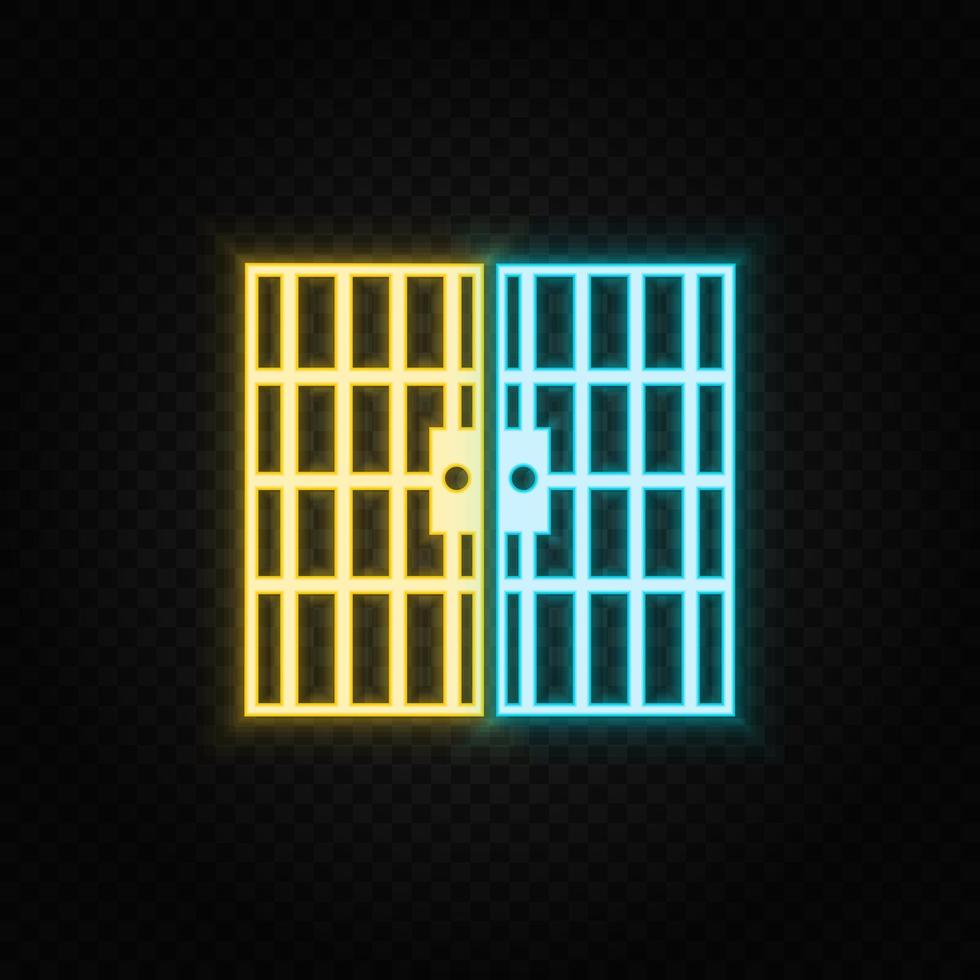 cadeia, porta, ícone néon ícone. azul e amarelo néon vetor ícone. transparente fundo
