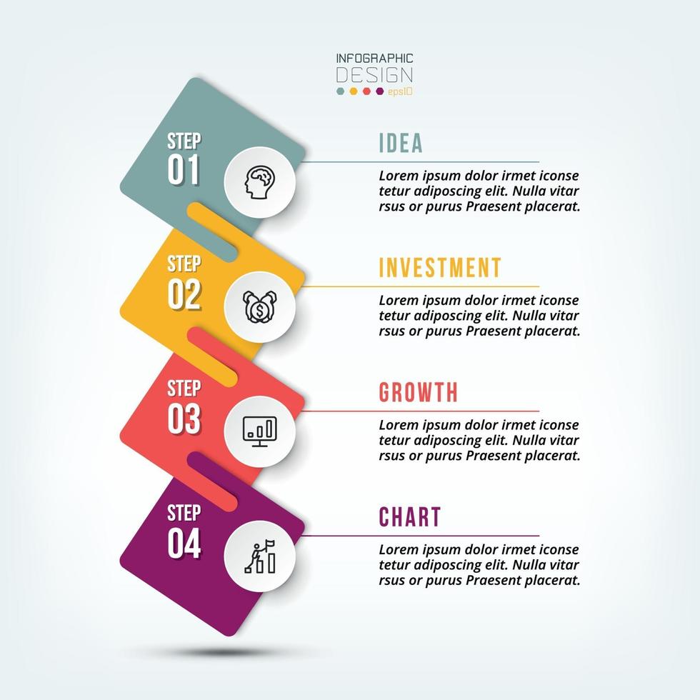 Modelo de infográfico de fluxo de trabalho de processo de 4 etapas. vetor