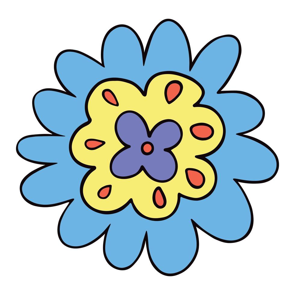vintage margarida azul flor ilustração. funky primitivo vibrante flor. decorativo retro floral elemento 1970 e 1960 vibração vetor
