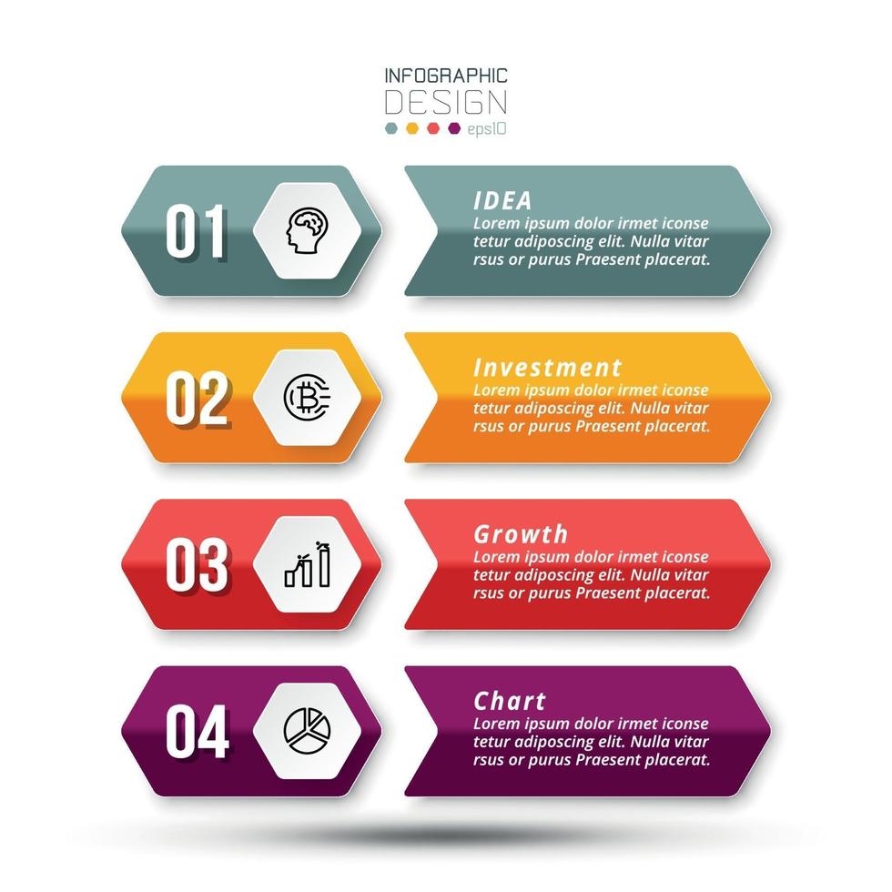 Modelo de infográfico de negócios de fluxo de trabalho de processo de 4 etapas. vetor