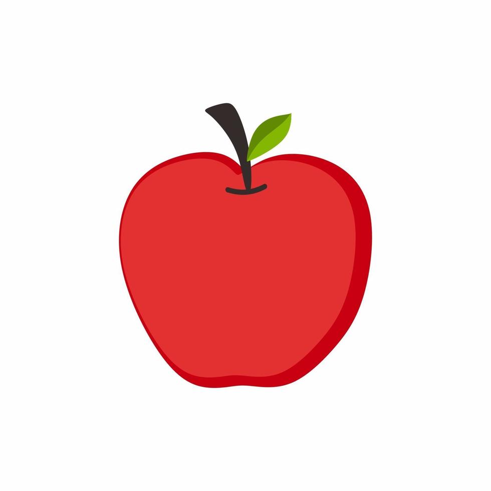 fruta da maçã vermelha com uma folha. conceito de frutas tropicais frescas para ícone de jardim de frutas. maçãs saudáveis estilo plano dos desenhos animados orgânicos isolado no fundo branco. ilustração vetorial vetor