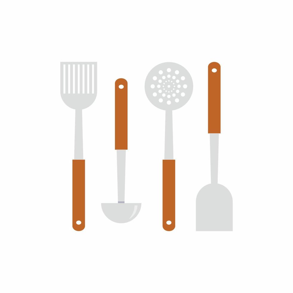 utensílios de cozinha de aço inoxidável isolados no fundo branco. ilustração plana de utensílios de cozinha. Elementos de design de utensílios de cozinha de vetor para web, gráfico de informações culinárias, brochura, apresentação de restaurante