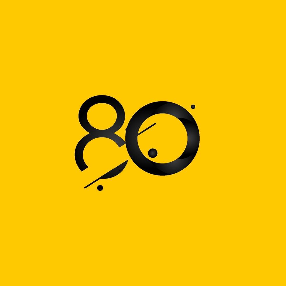 Celebração de aniversário de 80 anos gradiente número amarelo ilustração vetorial modelo vetor