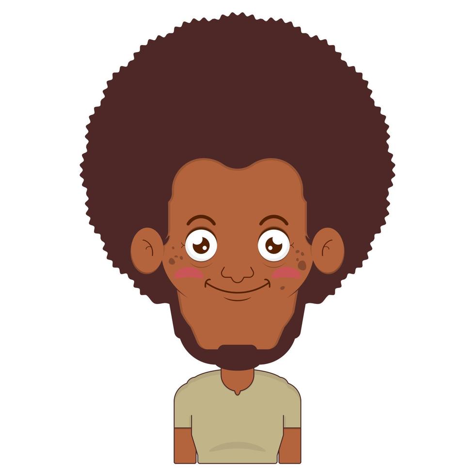 afro homem sorrir face desenho animado fofa vetor