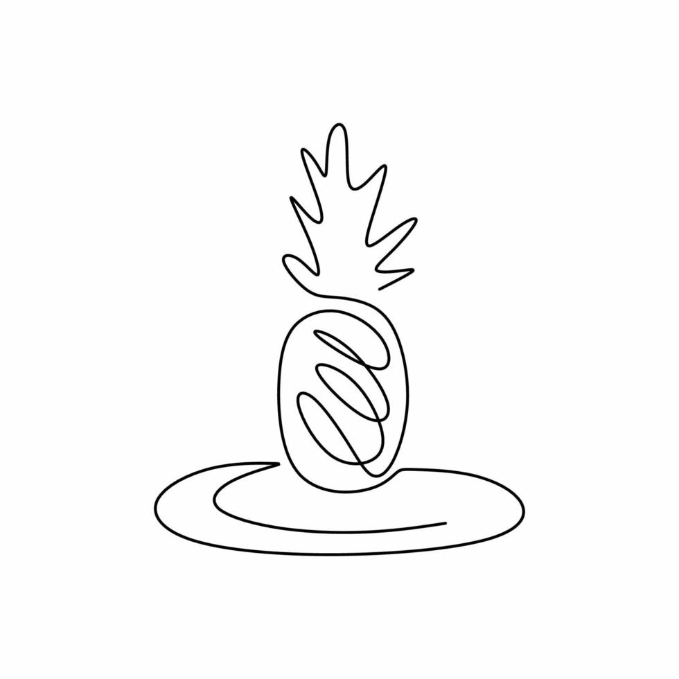 mão desenhada abacaxi em um prato. linha contínua de frutas tropicais frescas em talheres isolados no fundo branco. conceito de restaurante de comida saudável. mão desenhar desenho ilustração vetorial para café ou loja vetor