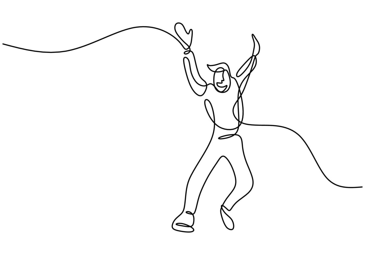 desenho de linha contínua de salto homem feliz. salto masculino atraente jovem parece feliz e liberdade isolado no fundo branco. realização e sonho de conceito de sucesso. ilustração de desenho vetorial vetor