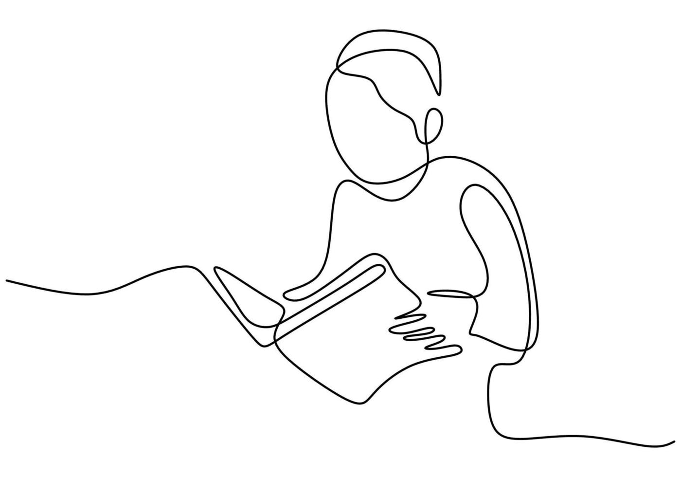 desenho de linha contínua do menino leu o livro. sentado bonito uma criança lendo um livro de volta às aulas estilo minimalismo de tema sobre fundo branco. design minimalista. ilustração de desenho vetorial vetor