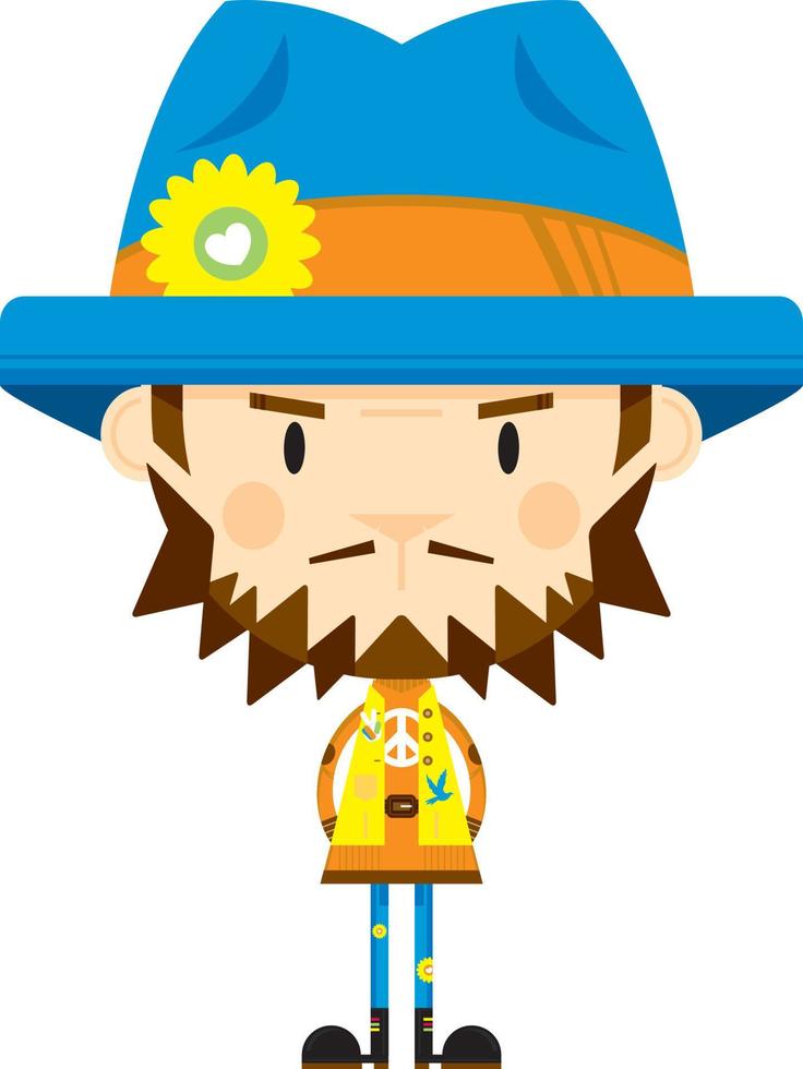 desenho animado anos sessenta hippie personagem dentro fedora chapéu vetor