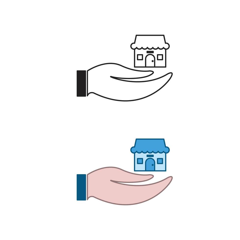 mão casa logotipo ícone ilustração colorida e esboço vetor