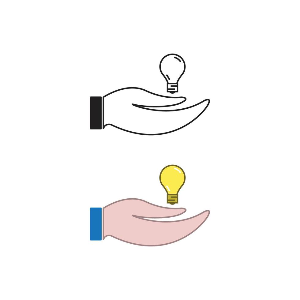 mão lâmpada logotipo ícone ilustração colorida e esboço vetor