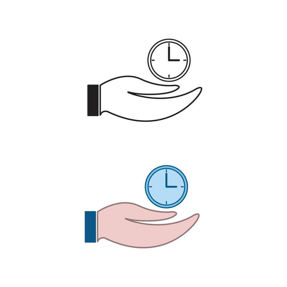 mão relógio logotipo ícone ilustração colorida e esboço vetor