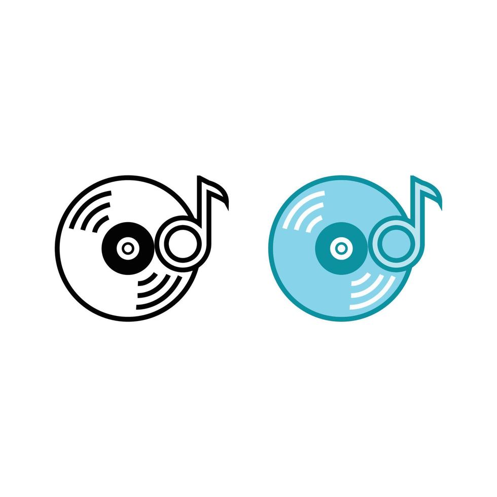 disco música logotipo ícone ilustração colorida e esboço vetor
