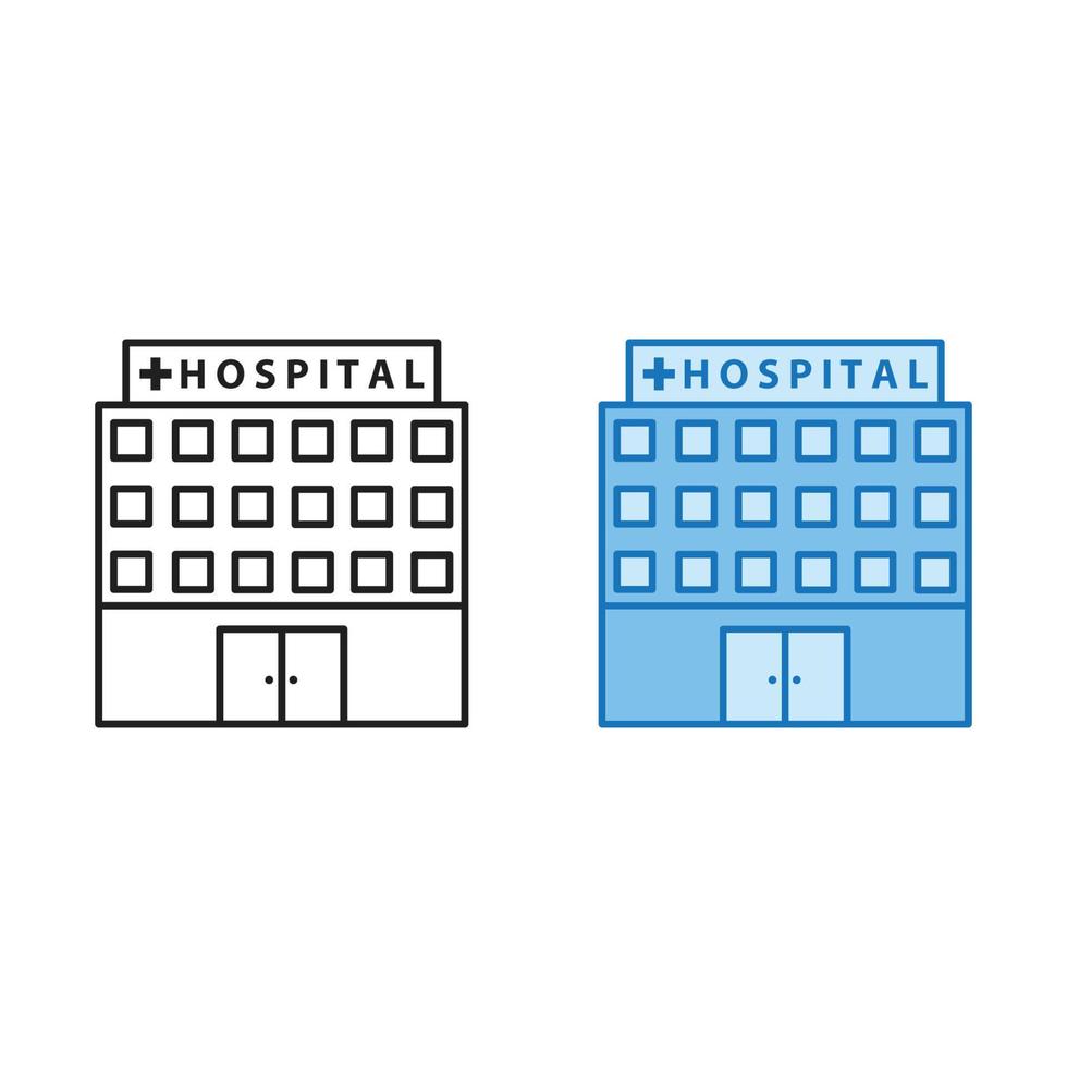hospital edifícios logotipo ícone ilustração colorida e esboço vetor