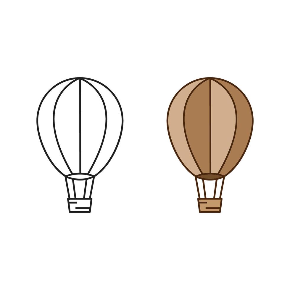 quente ar balão logotipo ícone ilustração colorida e esboço vetor