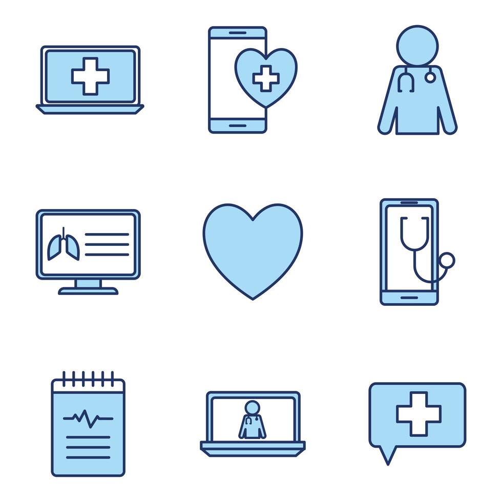 conjunto de ícones de saúde online vetor
