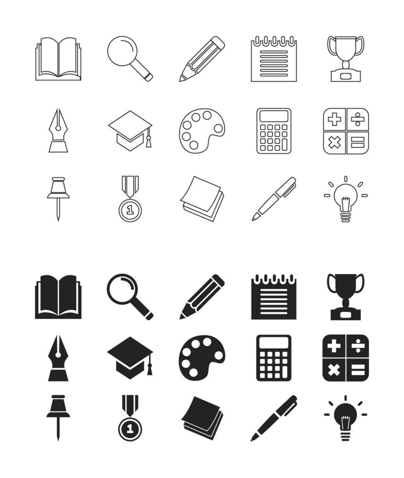 Educação e Aprendendo ícones conjunto do símbolos. vetor