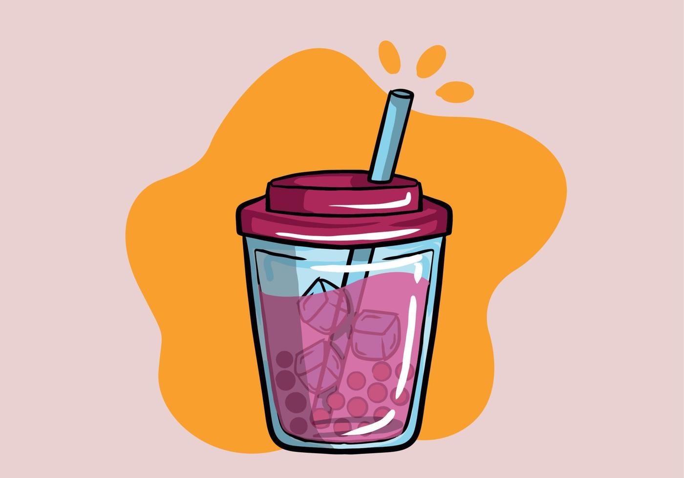 desenho animado bolha leite chá com tapioca pérolas ilustração. fofa mão desenhado boba chá bebida, brilhante e bonita vetor grampo arte.