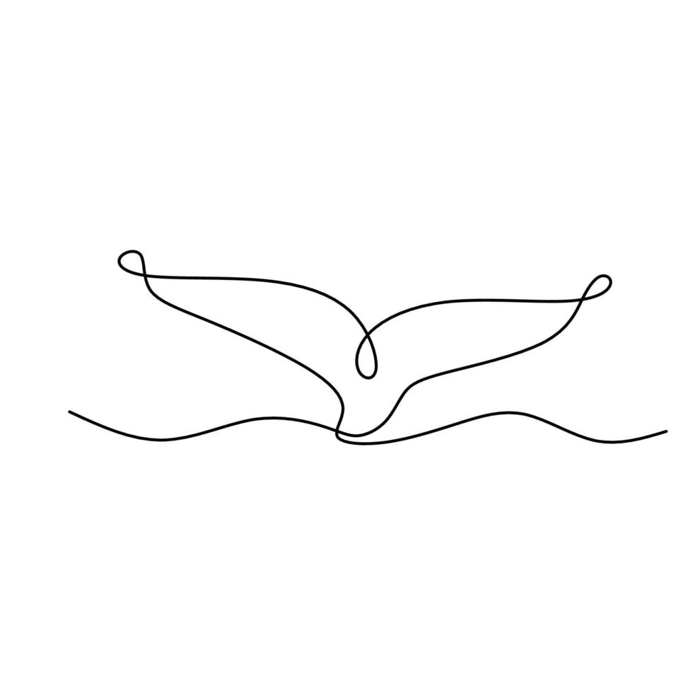 desenho de linha da cauda de uma baleia isolado no fundo branco. animal mamífero grande peixe no mar na onda. conceito de vida selvagem. estilo de minimalismo desenhado à mão. ilustração de desenho vetorial vetor