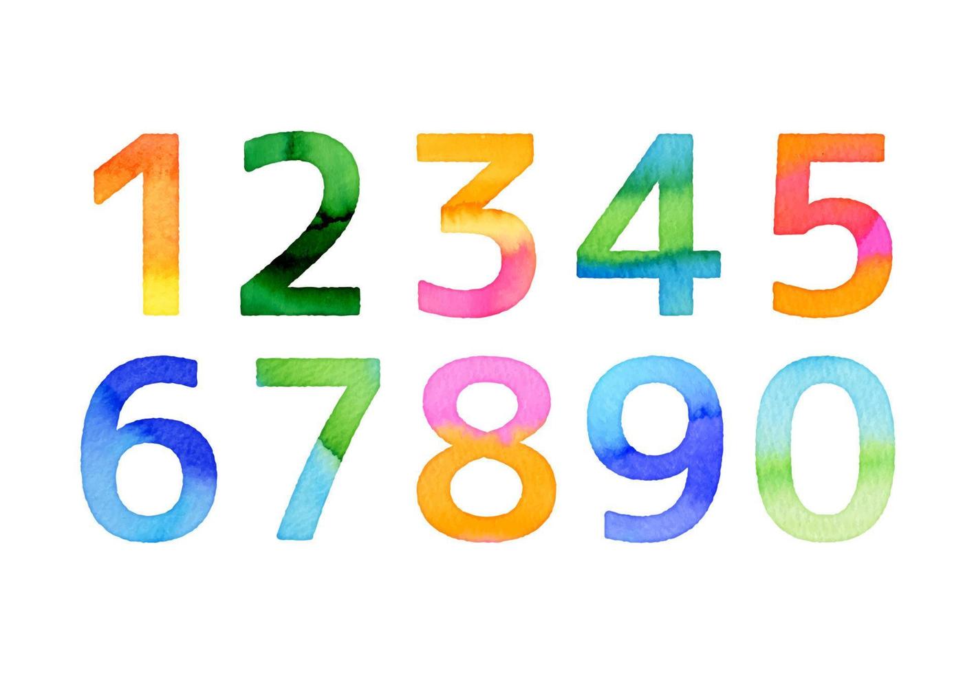 números coloridos de vetor em aquarela