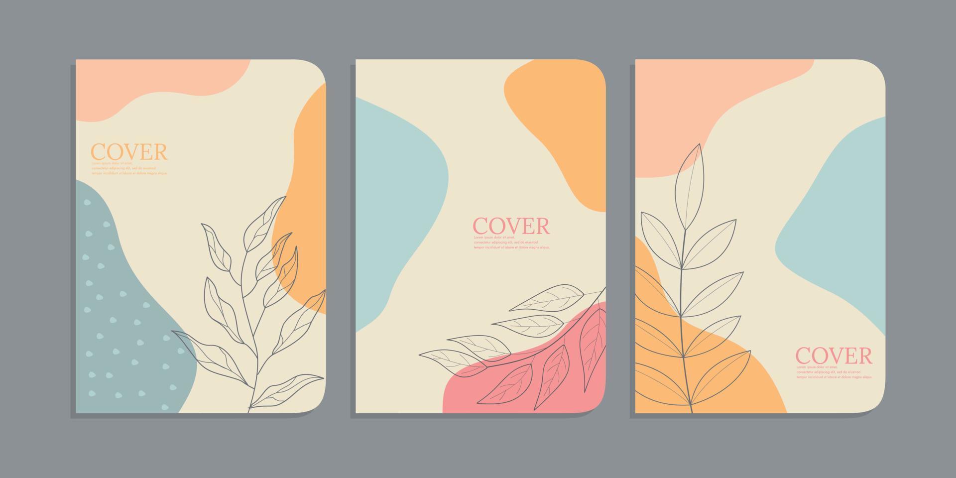 conjunto do simples livro cobrir modelos com lindo mão desenhado floral decorações. abstrato retro botânico background.size a4 para caderno, planejador, escola, folheto, livro, Catálogo vetor