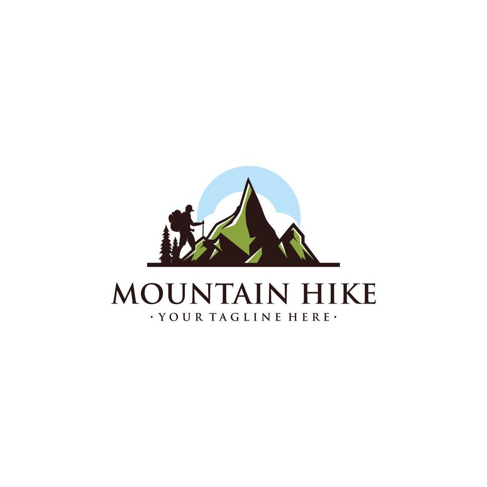 modelo de vetor de logotipo de caminhada na montanha