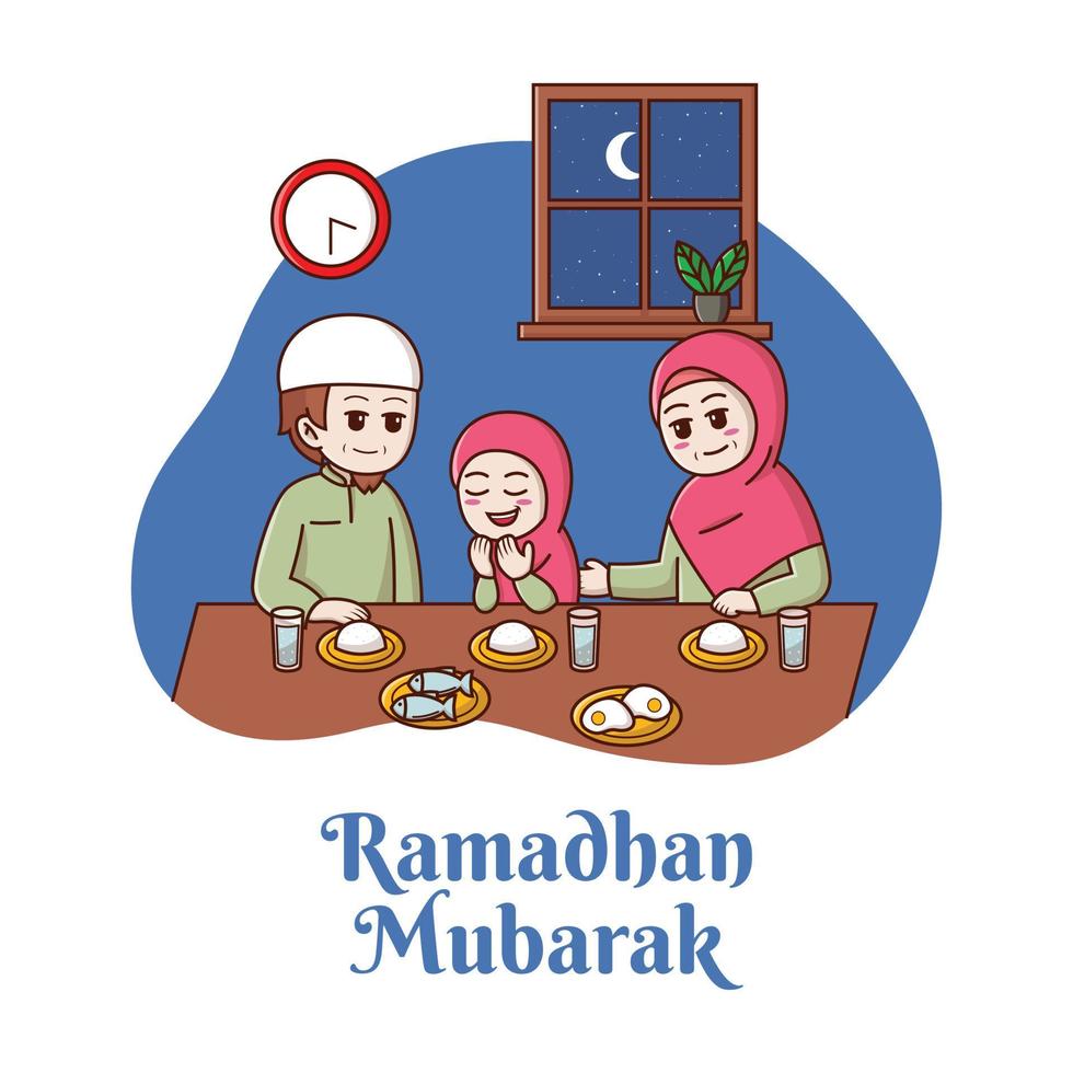 muçulmano família Rezar iftar e sahur Ramadã, Ramadã, iftar, sahur vetor