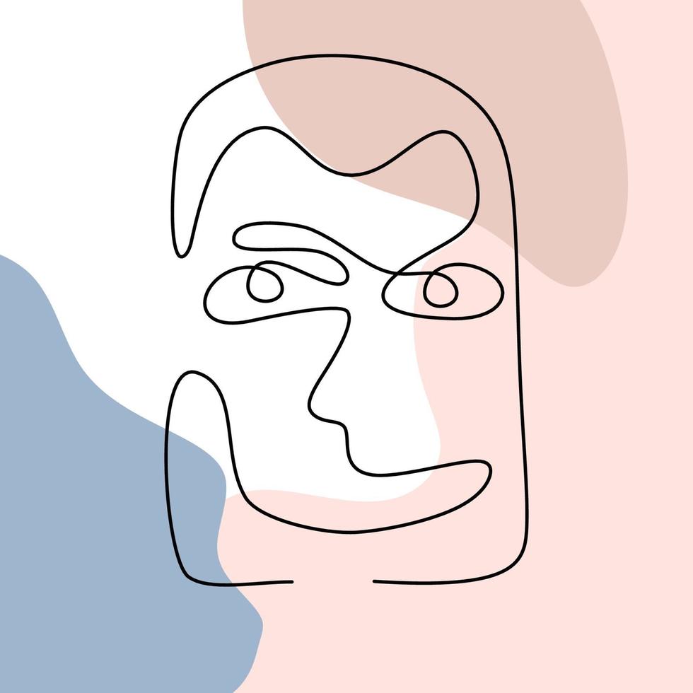arte de pôster minimalismo com uma cara abstrata de desenho de linha. pôster abstrato com rosto de homem mínimo com expressão feliz desenho vetor