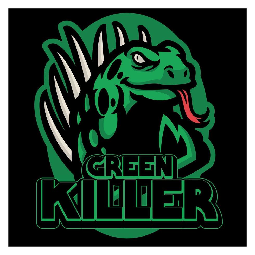 iguana mascote esporte logotipo design ilustração gráfica de vetor. mascote réptil iguana selvagem. animal lagarto verde com raiva para a equipe de esporte. conceito moderno para impressão de crachá, emblema e t-shirt. vetor