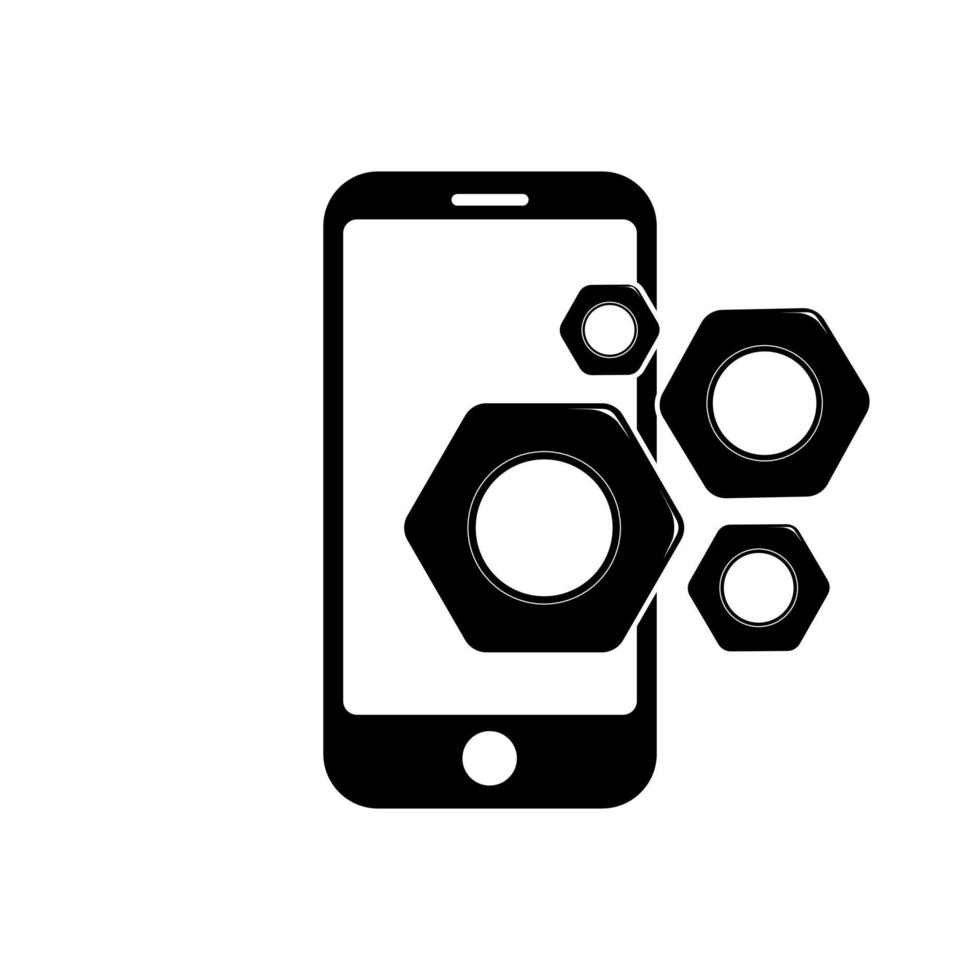 telefone com símbolo de ícone de ferramenta de porca para aplicativo e web vetor