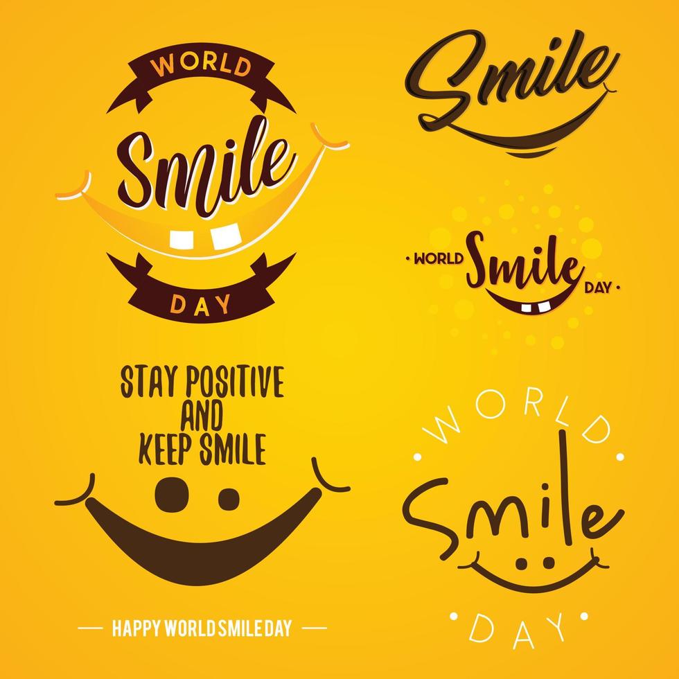 conjunto do engraçado emblema Projeto mundo sorrir dia vetor em a amarelo fundo