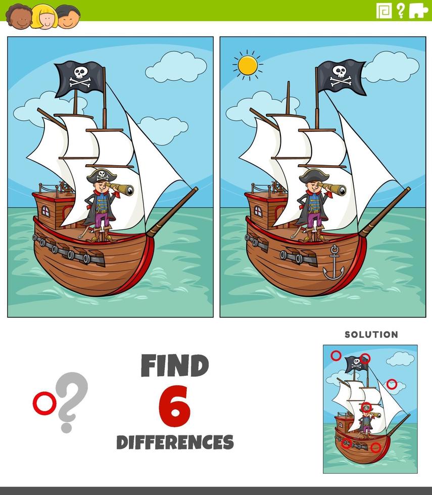 diferenças jogo educacional com pirata e navio vetor