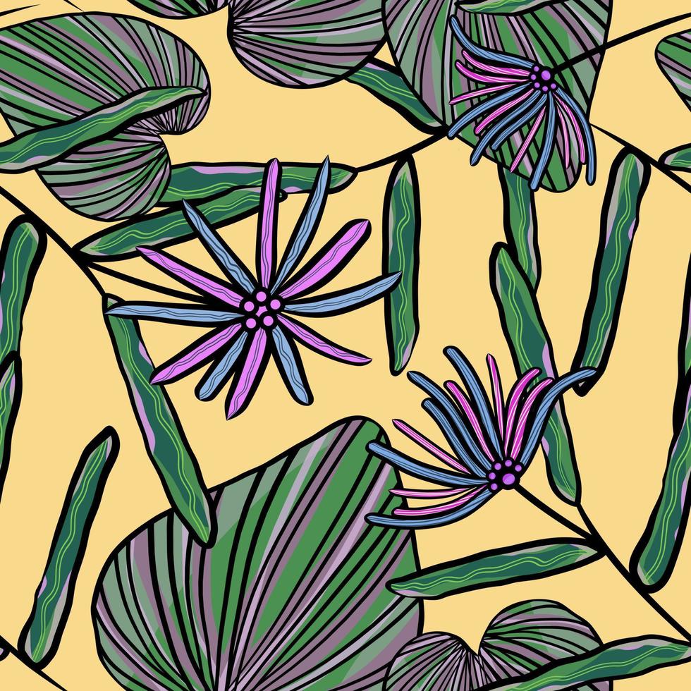 tropical exótico folhas e flor vetor desatado padronizar. folhagem ilustração. botânico ilustração fundo.