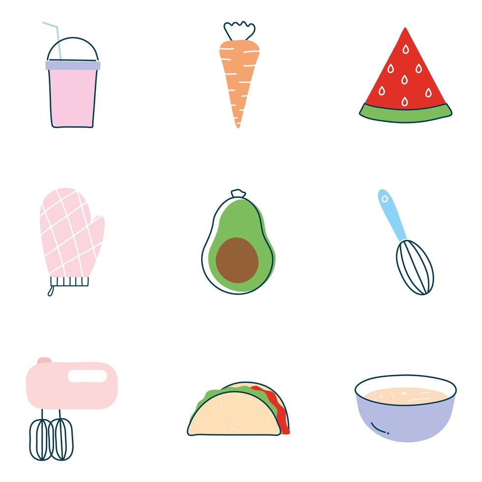 conjunto de ícones de estilo simples de alimentos design de vetor