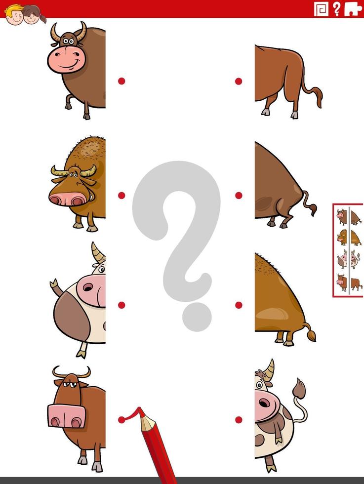 combine as metades das imagens com o jogo educacional dos touros vetor
