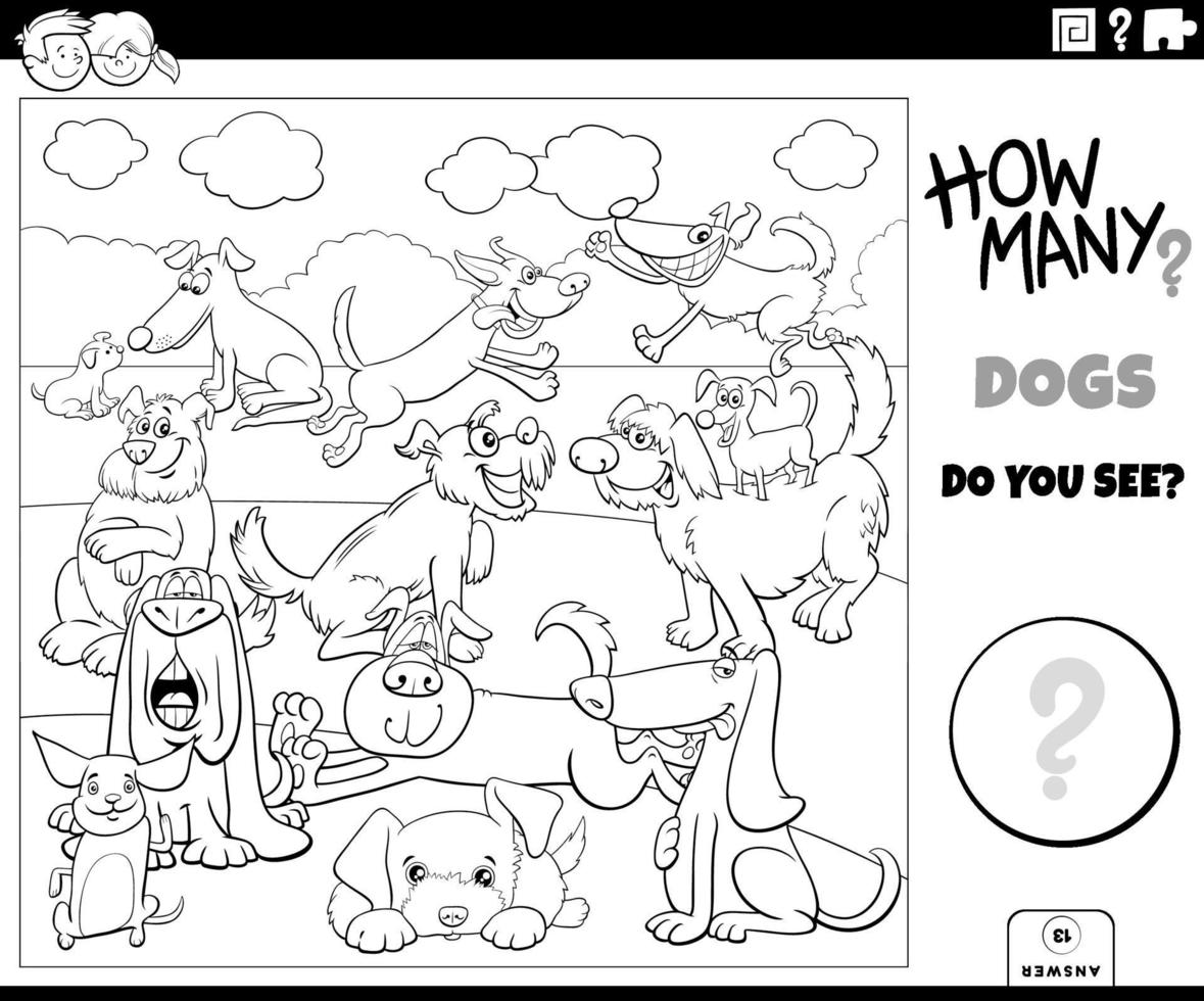 contando cães tarefa educacional para crianças colorir livro vetor