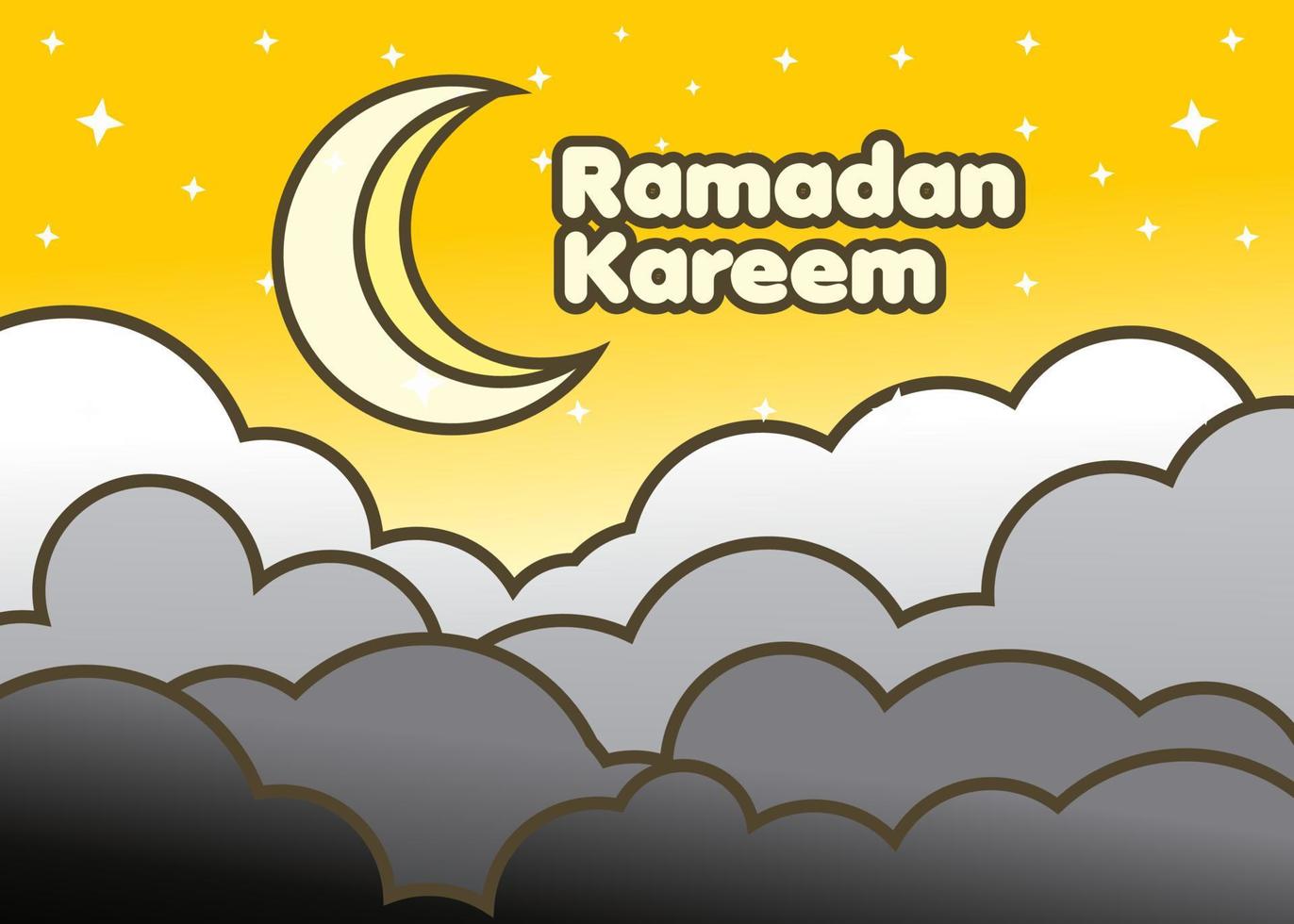desenho animado nuvem ilustração em uma amarelo céu fundo dizendo Ramadã kareem, Ramadã bandeira, eid Mubarak poster vetor