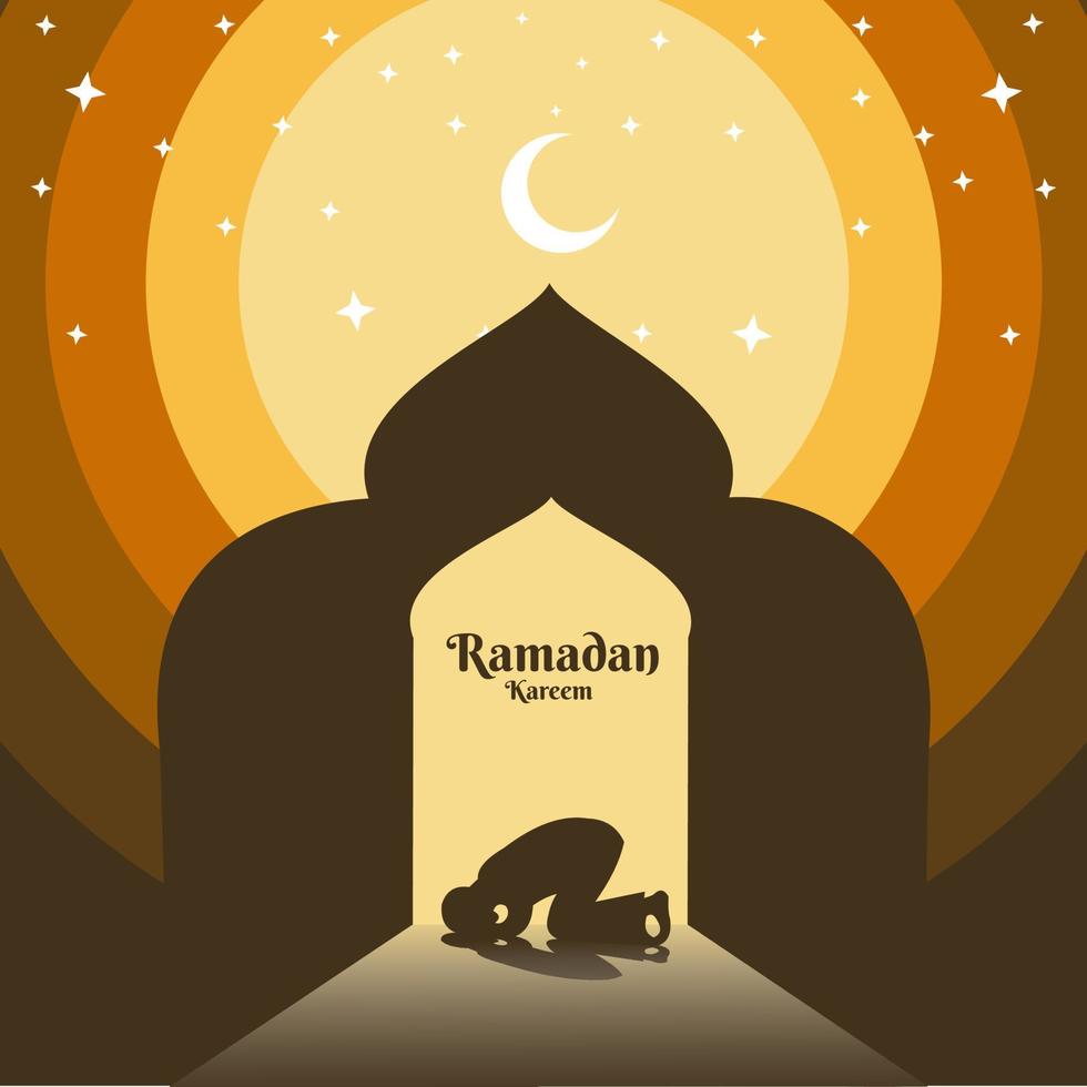 bandeira Ramadã kareem, Siluet muçulmano orações vetor