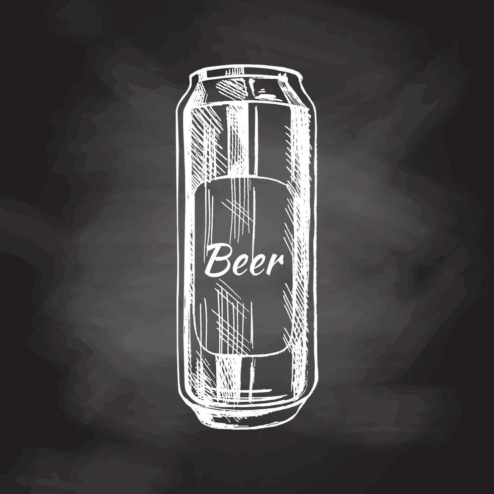 desenhado à mão esboço do Cerveja pode isolado em quadro-negro fundo, branco desenho. vetor vintage gravado ilustração.
