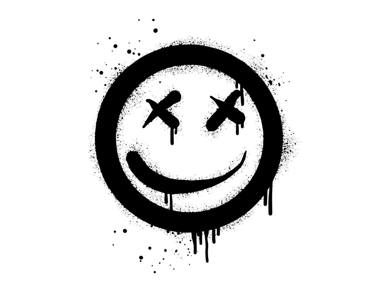 sorridente face emoji personagem. spray pintado grafite sorrir face dentro Preto sobre branco. isolado em branco fundo. vetor ilustração