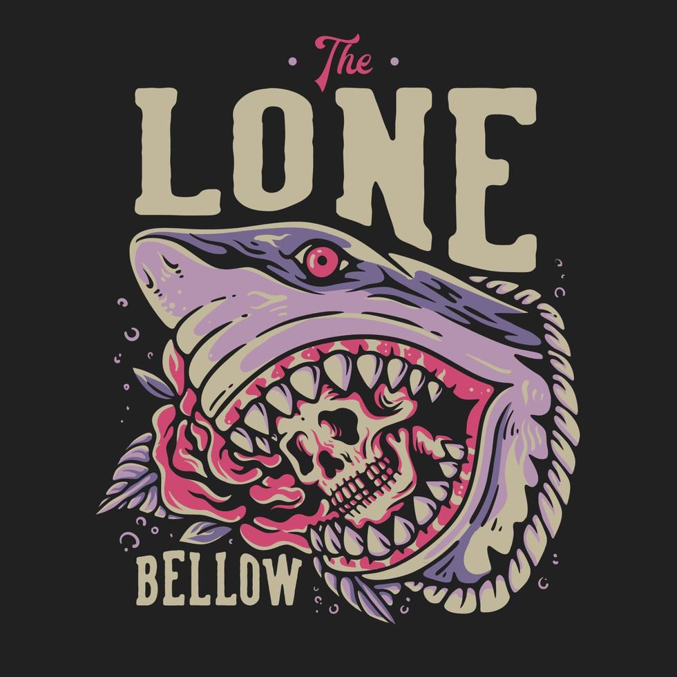 t camisa Projeto a solitário abaixo com crânio dentro a Tubarão boca vintage ilustração vetor