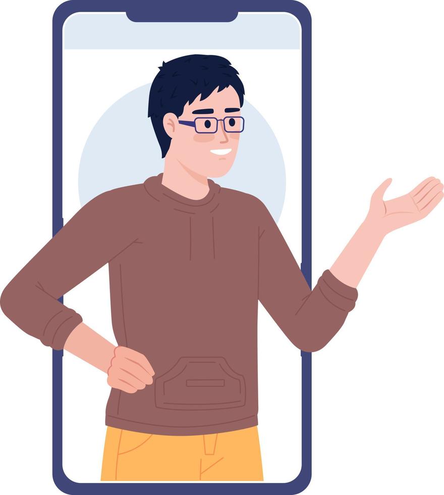 pessoal virtual assistente em Móvel telefone plano conceito vetor local ilustração. editável 2d desenho animado personagem em branco para rede Projeto. Apoio, suporte serviço criativo idéia para local na rede Internet, móvel, revista