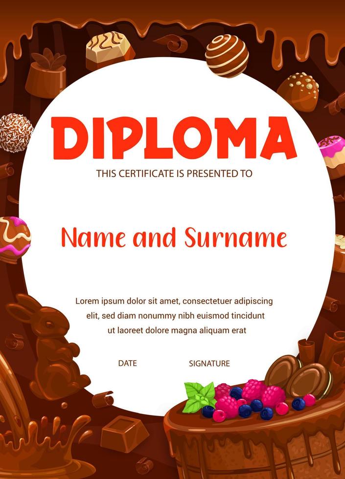 crianças diploma com chocolate doces e sobremesas vetor