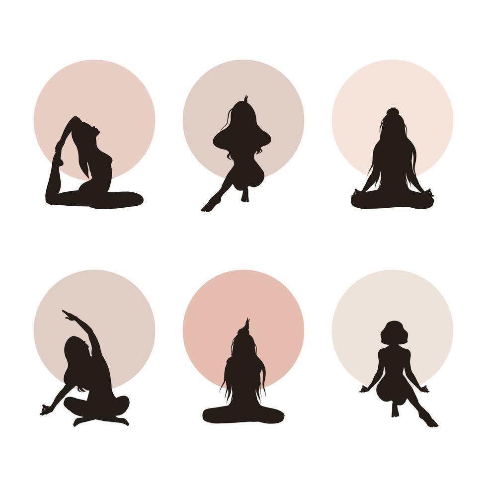 silhuetas e sombras do meninas dentro ioga poses. vetor