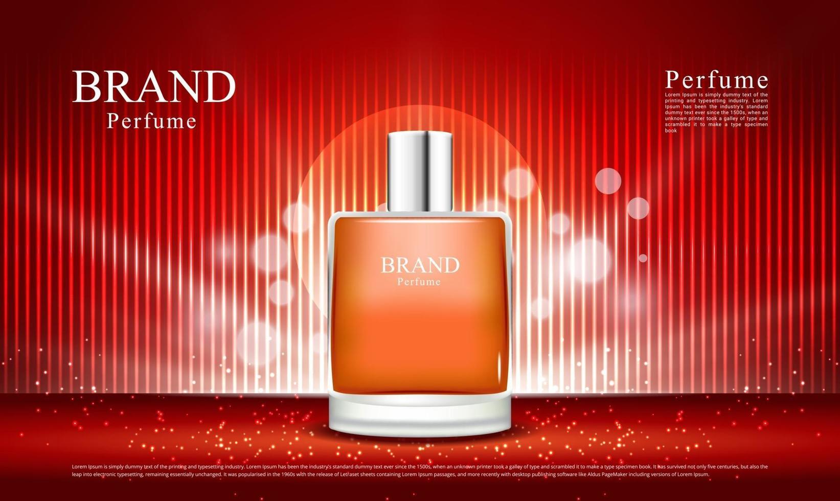fundo vermelho de luxo e iluminação para anúncios de perfume e cosméticos com ilustração em 3D do frasco vetor