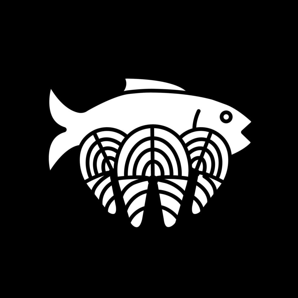 ícone de glifo de modo escuro de filés de peixe vetor