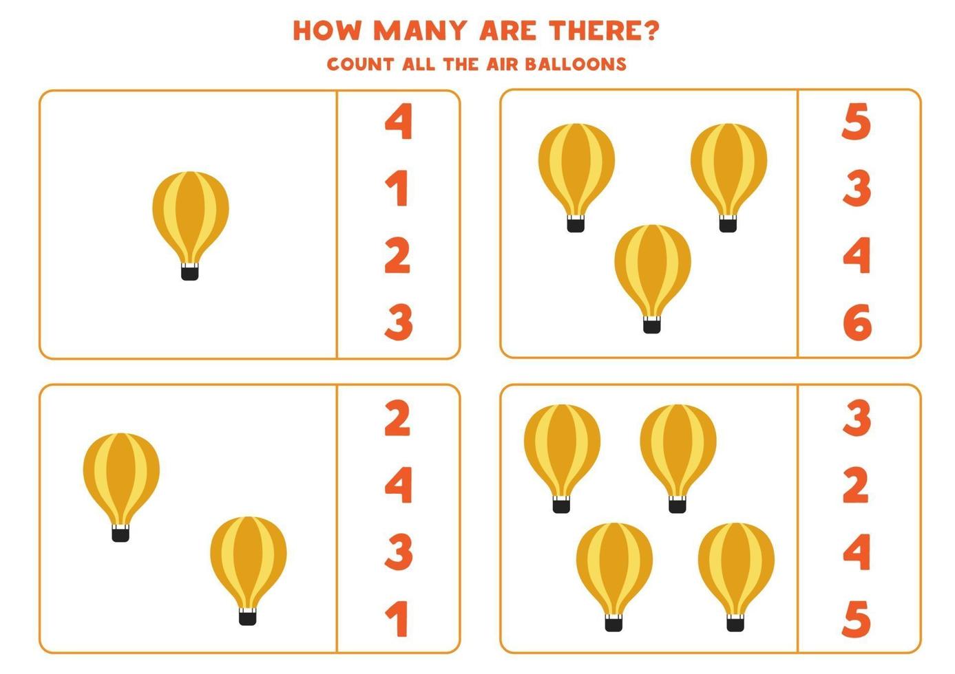 jogo de matemática. conte todos os balões de ar. jogos temáticos de transporte. vetor