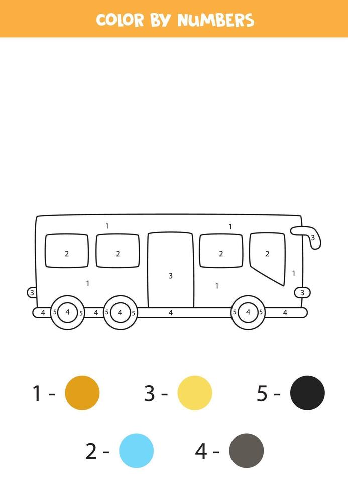 ônibus da cidade dos desenhos animados da cor por números. planilha de transporte. vetor