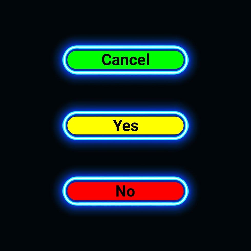botão cancelar, sim e não com neon ou ícone para site, aplicativo móvel e modelo de material de interface do usuário. ilustração vetorial vetor